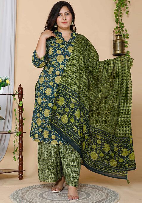 Green Printed Cotton Salwar Kameez