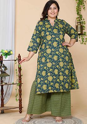 Green Printed Cotton Salwar Kameez