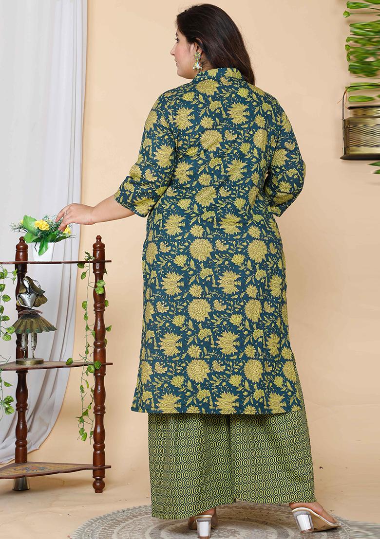 Green Printed Cotton Salwar Kameez