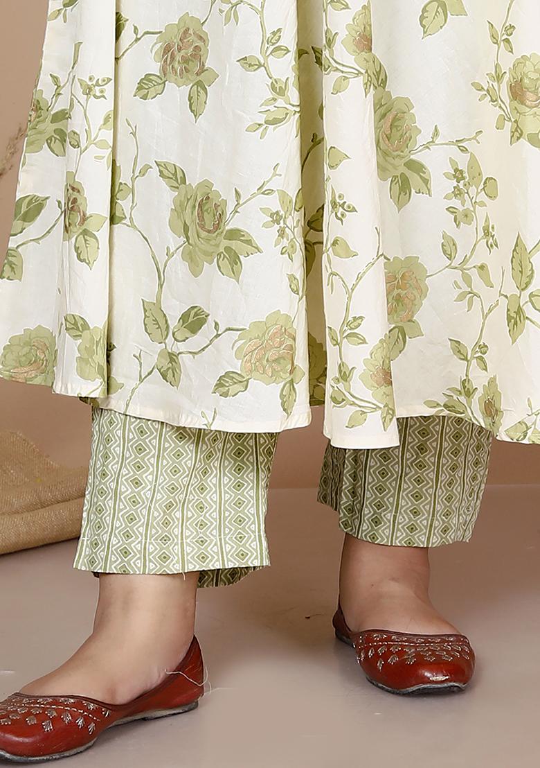 Green Printed Cotton Salwar Kameez