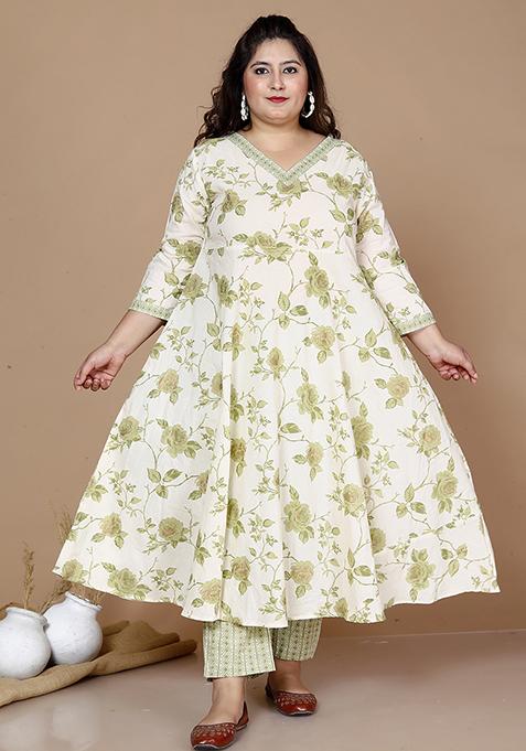 Green Printed Cotton Salwar Kameez