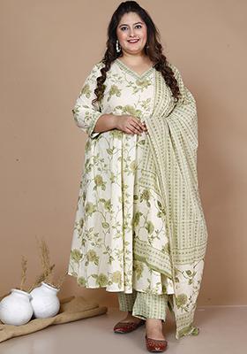 Green Printed Cotton Salwar Kameez