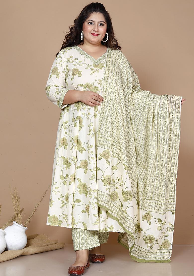 Green Printed Cotton Salwar Kameez