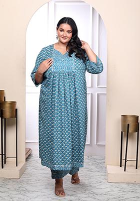 Blue Printed Cotton Salwar Kameez
