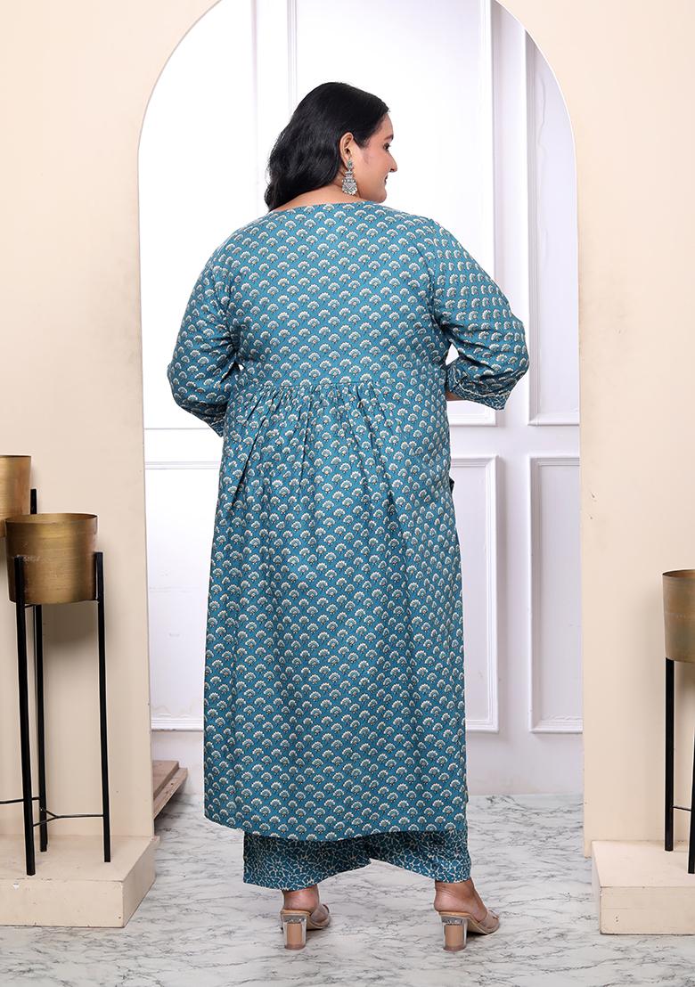 Blue Printed Cotton Salwar Kameez