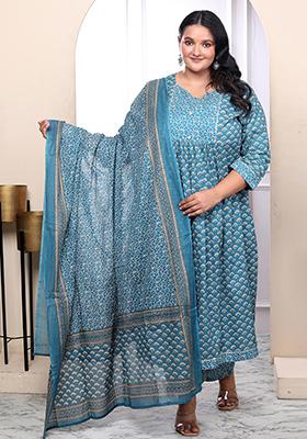 Blue Printed Cotton Salwar Kameez