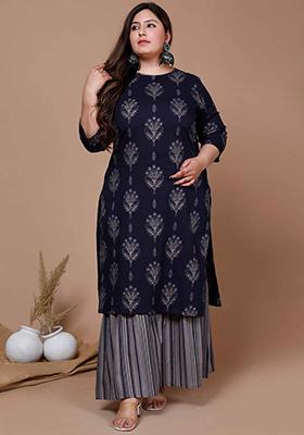 Blue Printed Cotton Salwar Kameez