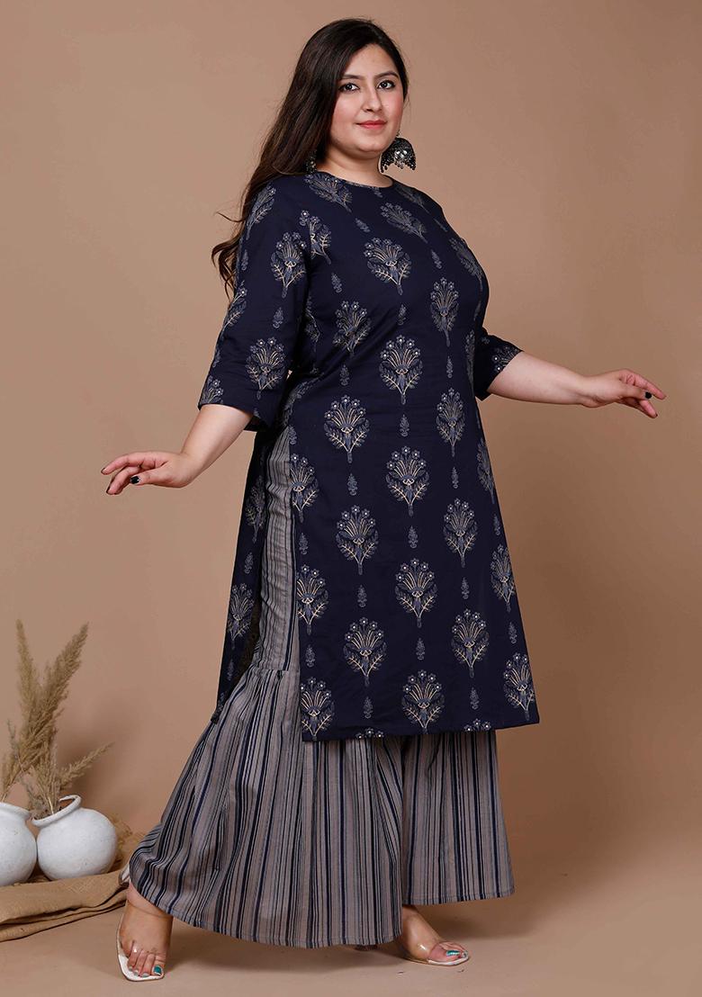 Blue Printed Cotton Salwar Kameez