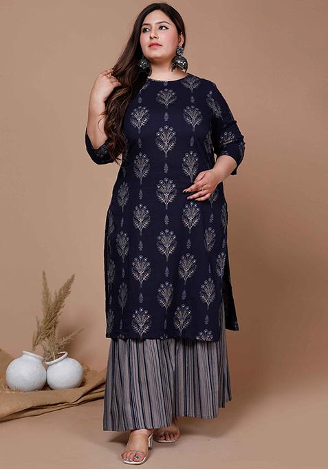 Blue Printed Cotton Salwar Kameez