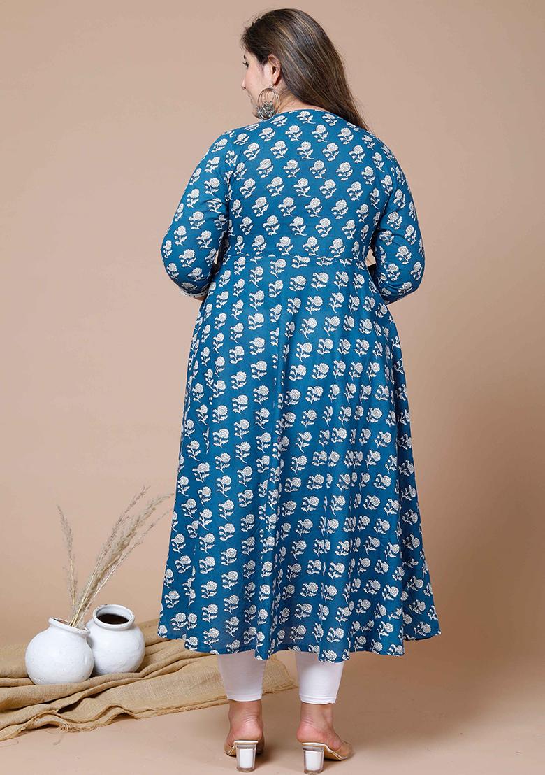 Blue Printed Cotton Anarkali