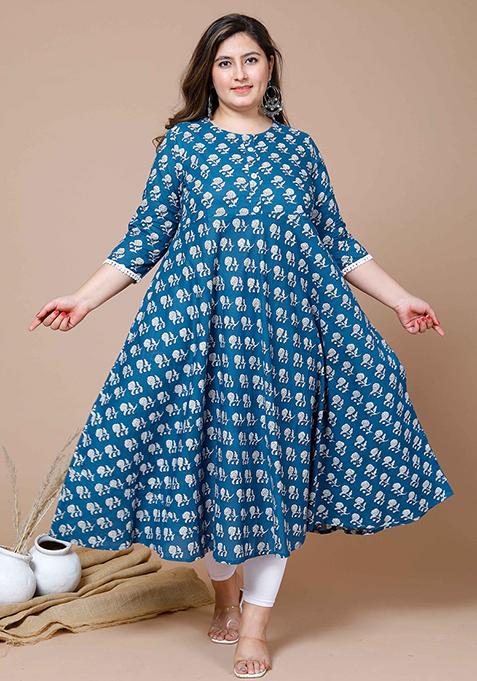 Blue Printed Cotton Anarkali
