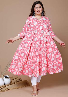 Pink Printed Cotton Anarkali