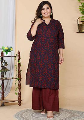 Maroon Printed Cotton Salwar Kameez