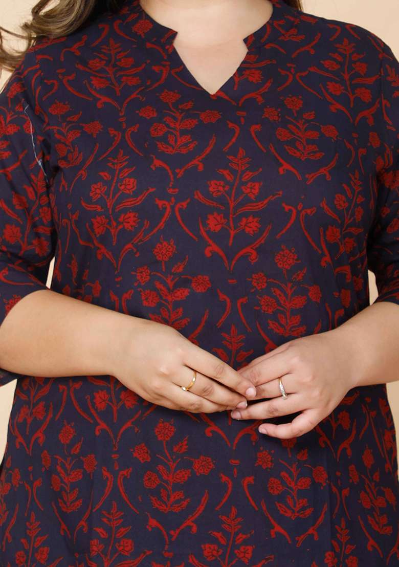 Maroon Printed Cotton Straight Kurta Set - Indya
