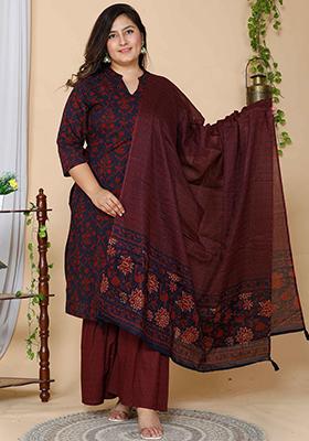 Maroon Printed Cotton Salwar Kameez