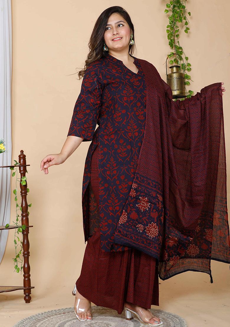 Maroon Printed Cotton Salwar Kameez