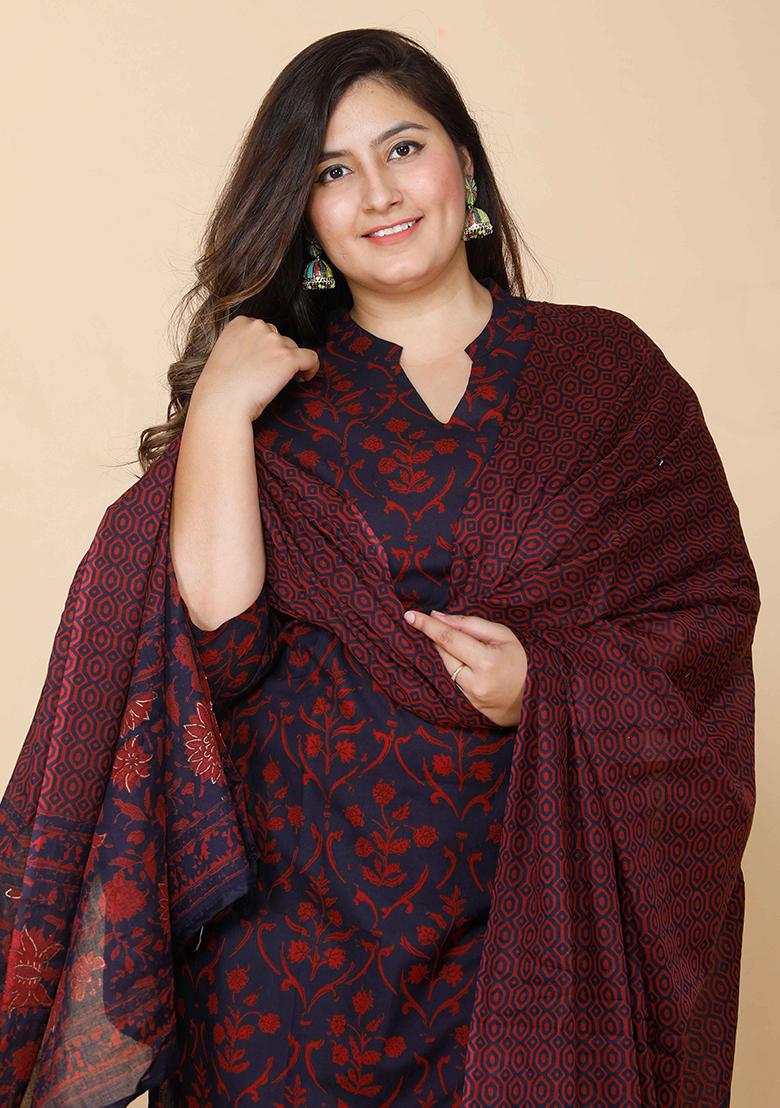 Maroon Printed Cotton Salwar Kameez