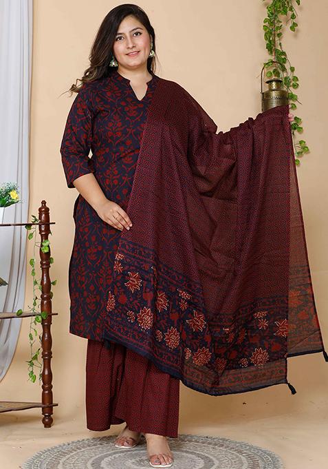 Maroon Printed Cotton Salwar Kameez