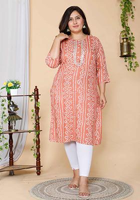 Peach Bandhani Print Rayon Kurta