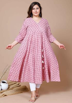 Pink Printed Cotton Anarkali