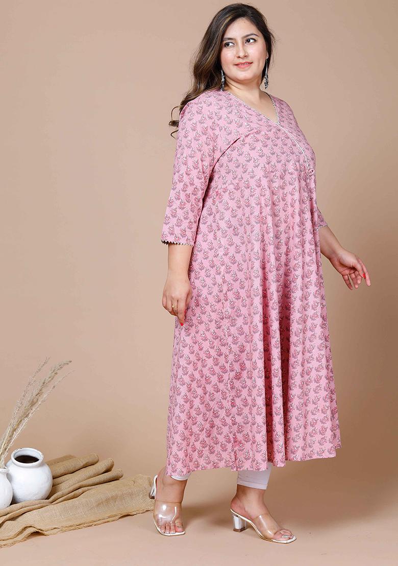 Pink Printed Cotton Anarkali