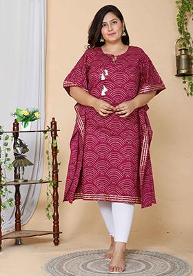 Magenta Pink Bandhani Print Cotton Kaftan