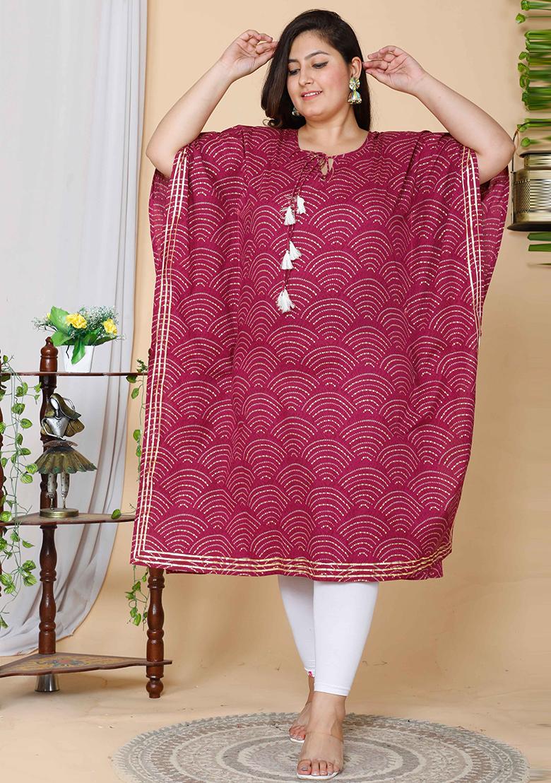 Magenta Pink Bandhani Print Cotton Kaftan