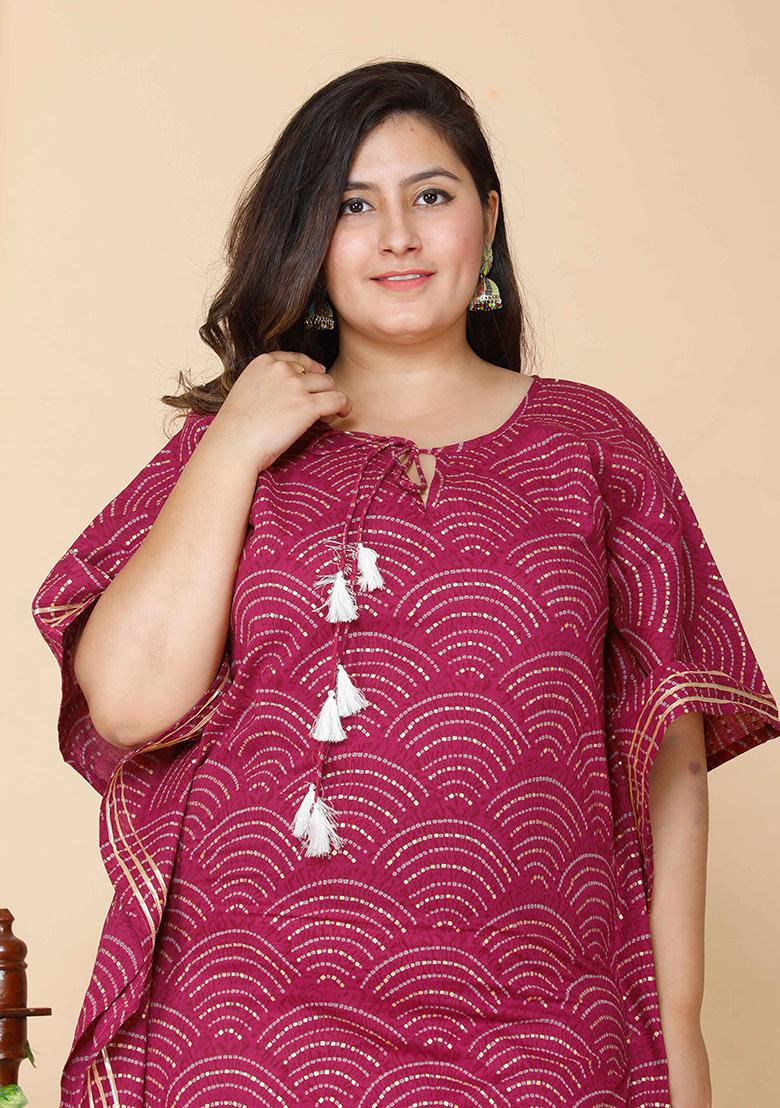 Magenta Pink Bandhani Print Cotton Kaftan