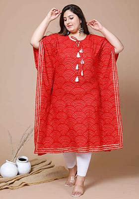 Red Bandhani Print Cotton Kaftan