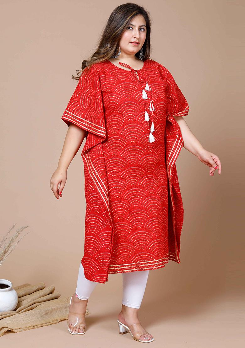 Red Bandhani Print Cotton Kaftan