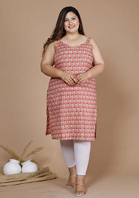 Peach Printed Cotton Kurta