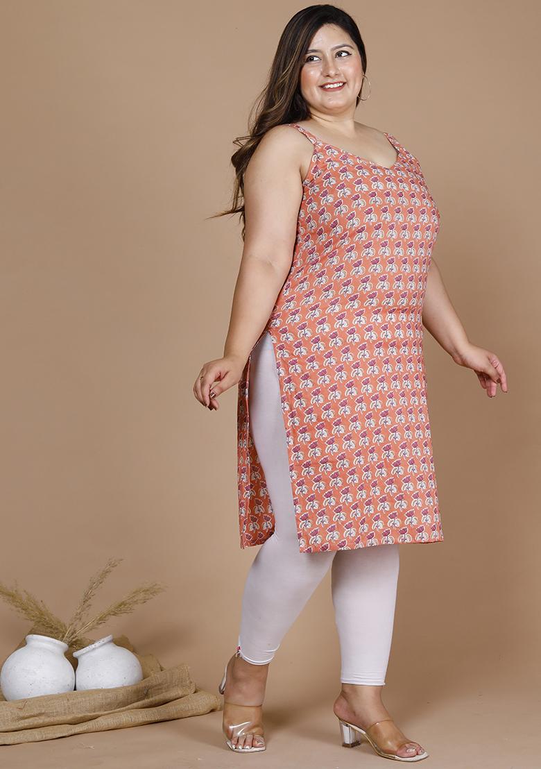 Peach Printed Cotton Kurta