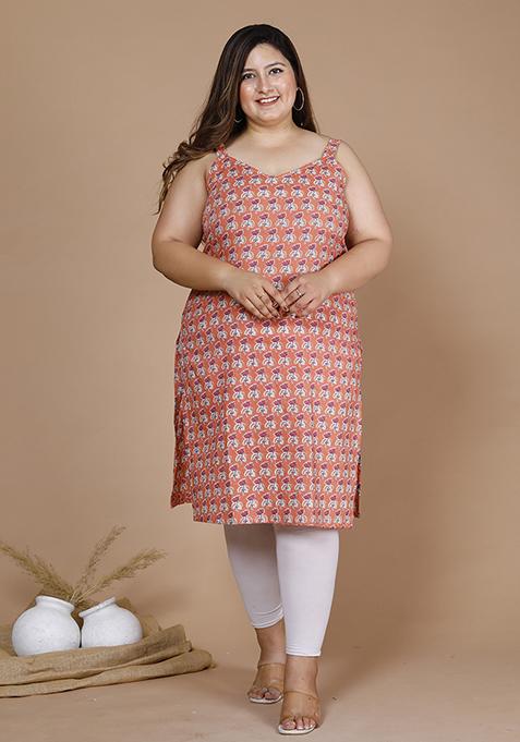 Peach Printed Cotton Kurta