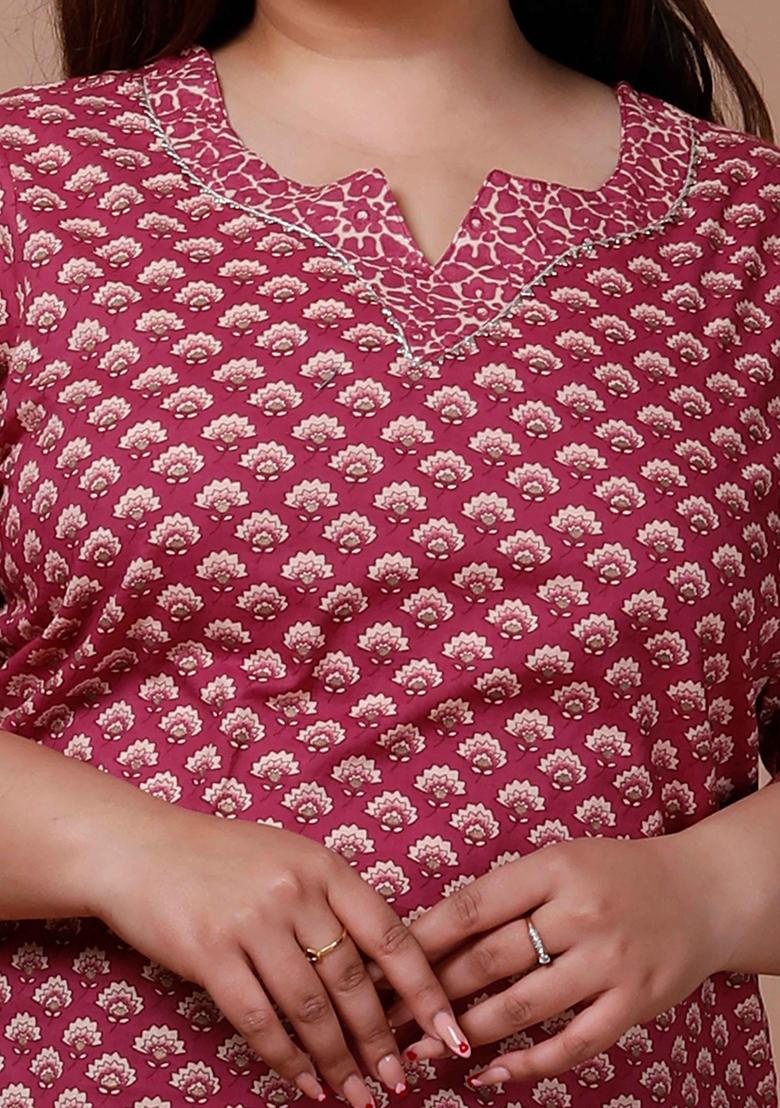 Pink Printed Cotton Short Kurti