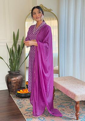 Purple Embroidered Muslin Salwar Kameez