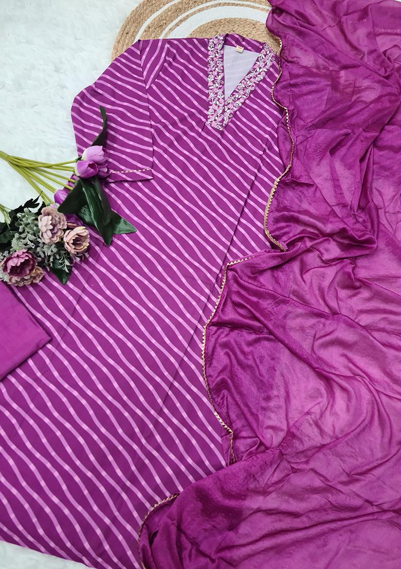 Purple Embroidered Muslin Salwar Kameez