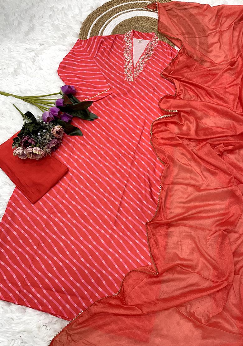 Red Embroidered Muslin Salwar Kameez