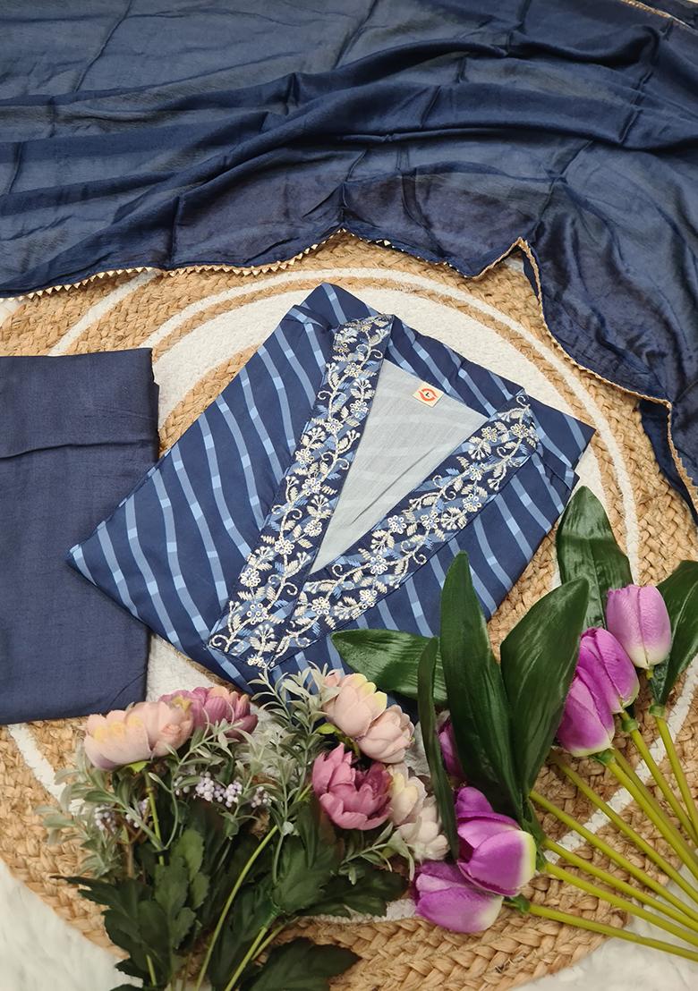 Blue Embroidered Muslin Salwar Kameez