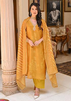 Mustard Yellow Embroidered Rayon Salwar Kameez