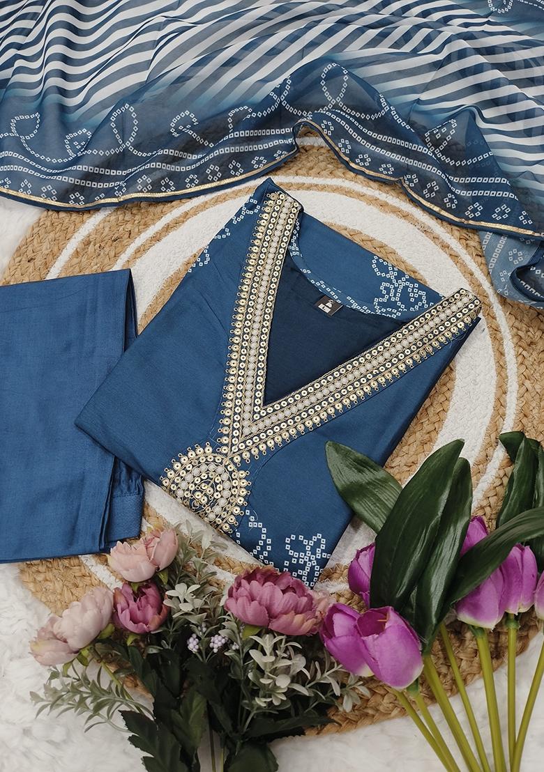 Blue Embroidered Rayon Salwar Kameez