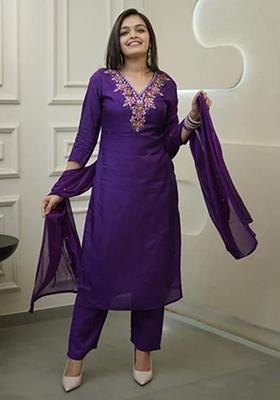 Wine Embroidered Vichitra Silk Salwar Kameez