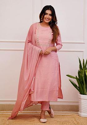 Peach Embroidered Muslin Salwar Kameez