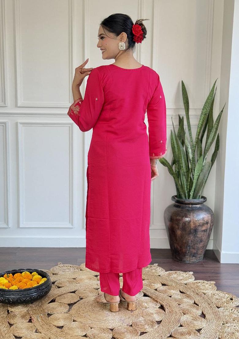 Pink Embroidered Viscose Rayon Salwar Kameez