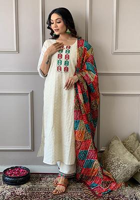 White Embroidered Cotton Salwar Kameez