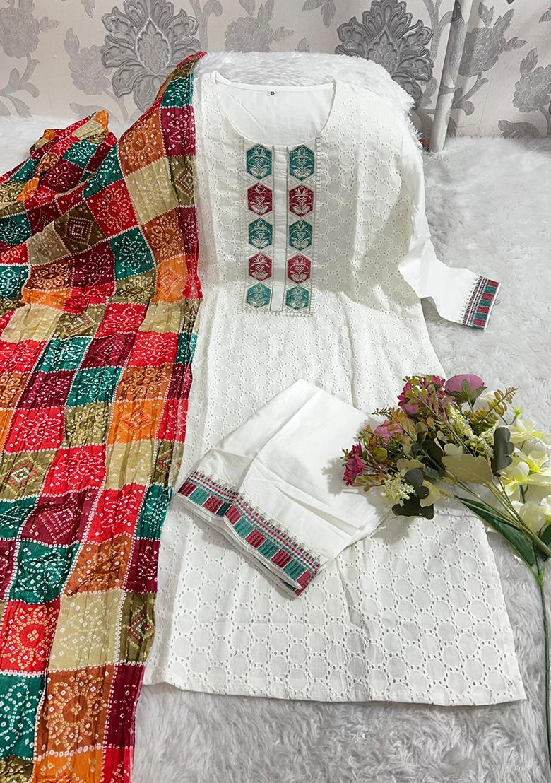 White Embroidered Cotton Salwar Kameez