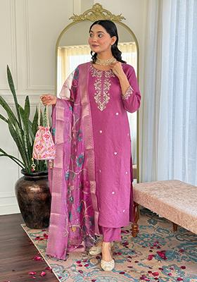 Pink Embroidered Viscose Rayon Salwar Kameez
