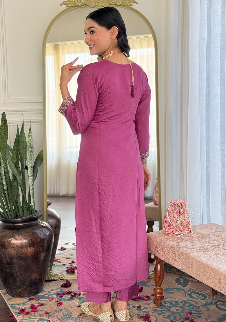 Pink Embroidered Viscose Rayon Salwar Kameez