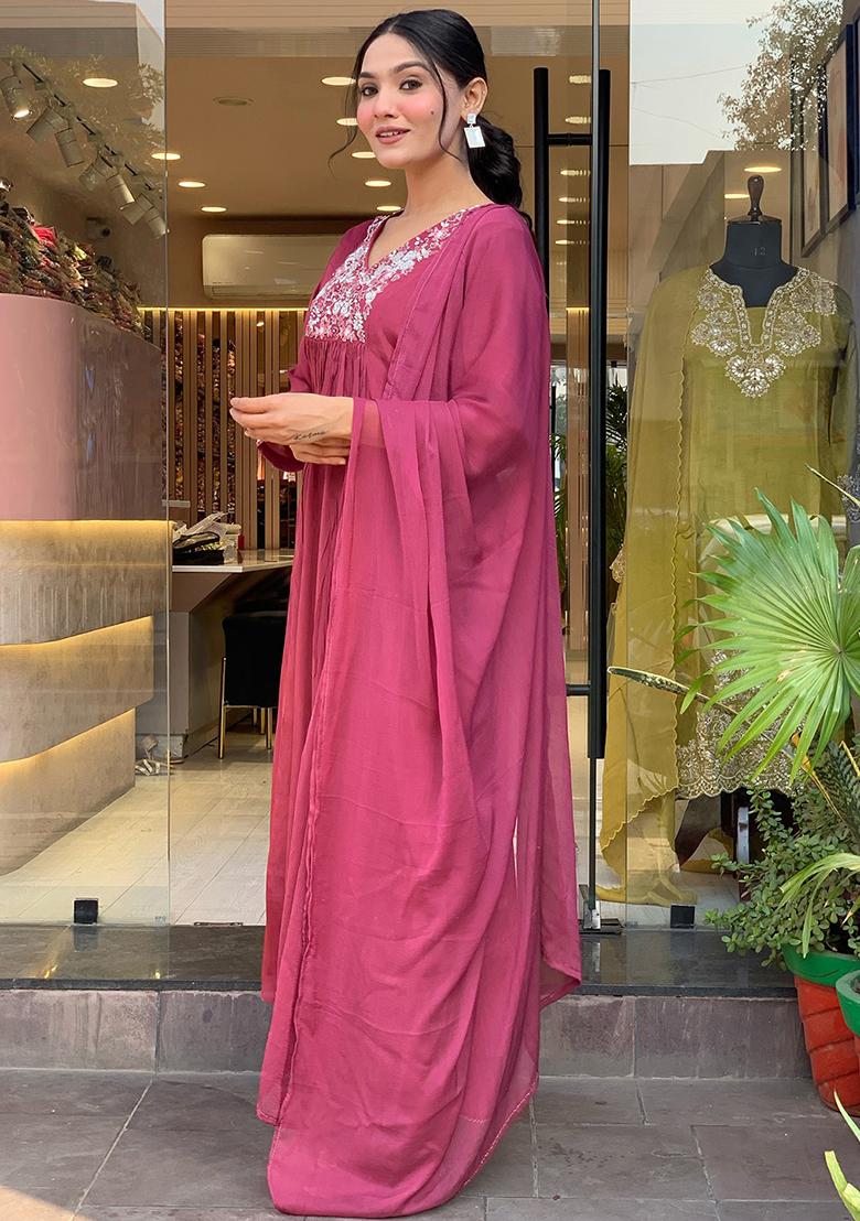 Dark Pink Embroidered Fancy_Fabric Salwar Kameez