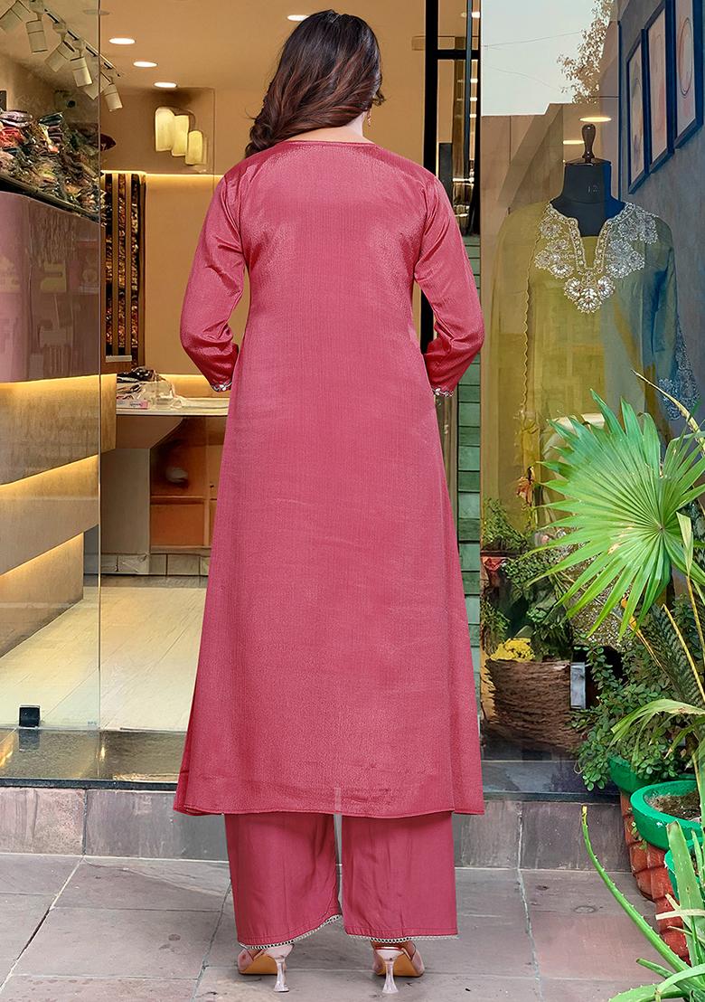 Dark Pink Embroidered Fancy_Fabric Salwar Kameez