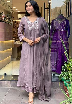 Lilac Embroidered Fancy Fabric Salwar Kameez